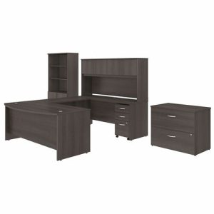 Bush Business Furniture  U-Station,Bowfront,w/Storage,72"x101"x73",Storm Gray