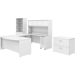 Bush Business Furniture  U-Station,Bowfront,w/Storage,72"x101"x73",White