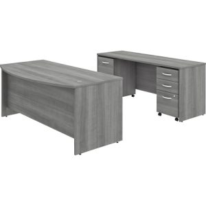 Bush Business Furniture  Desk,Bowfront,w/Credenza/Storage,72"x96"x30",Platinum Gray