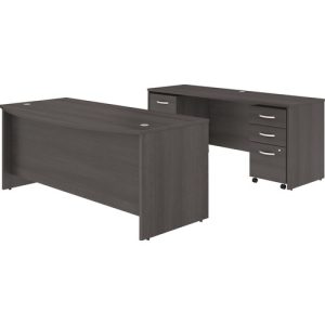 Bush Business Furniture  Desk,Bowfront,w/Credenza/Storage,72"x96"x30",Storm Gray