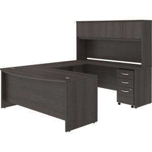Bush Business Furniture  U-Desk,Bowfront,w/Hutch/BBF Ped,72"x101"x66",Storm Gray