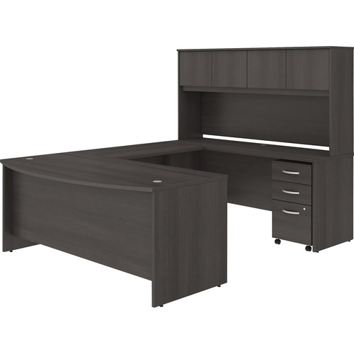 Bush Business Furniture U-Desk,Bowfront,w/Hutch/BBF Ped,72"x101"x66",Storm Gray