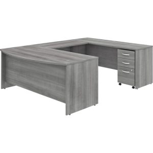 Bush Business Furniture  U-Station,Bowfront,w/BBF Ped,72"x101"x30",Platinum Gray