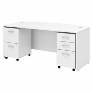 Bush Business Furniture  Desk,Bowfront,w/FF Ped/BBF Ped,72"x36"x30",White