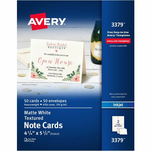 Avery Note Cards,w/Envelopes,Inkjet,4-1/4"x5-1/2",50/PK,6PK/CT,WE