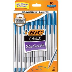 Bic  Stic Ballpoint Pen,Medium Point,10/PK,Blue Ink/Clear Barrel