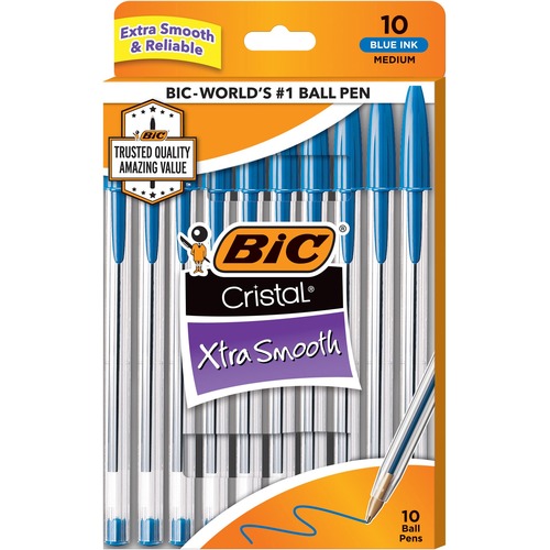 Bic Stic Ballpoint Pen,Medium Point,10/PK,Blue Ink/Clear Barrel