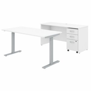 Bush Business Furniture  Desk,wCredenza/BBF Ped,60"x82-4/5"x48",White