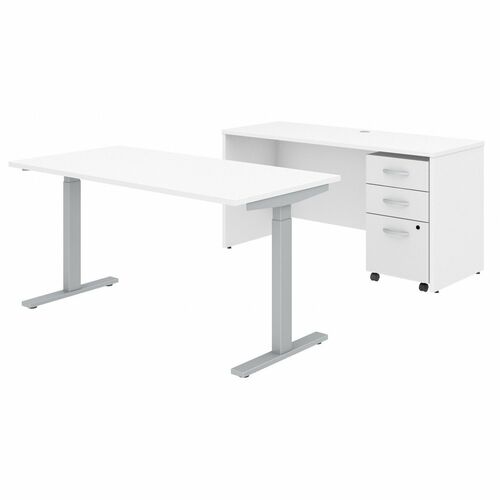Bush Business Furniture Desk,wCredenza/BBF Ped,60"x82-4/5"x48",White