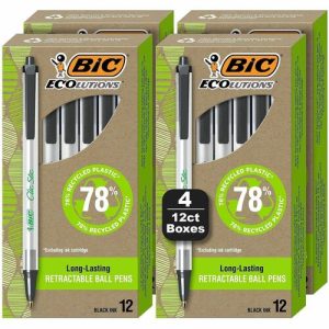 Bic  Pen,Ballpoint,Retractable,Med,48/PK,Semi-CL Barrel/Black Ink