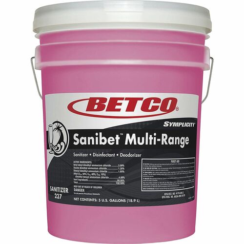 Betco Corporation Sanitizer/Disinfectant/Deodorizer, Conc, 5 Gal Pail, Pink