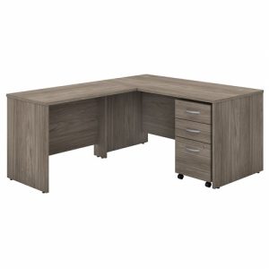 Bush Business Furniture  Desk, w/42" Return/BBF Ped, 60"x30"x30", Modern Hickory