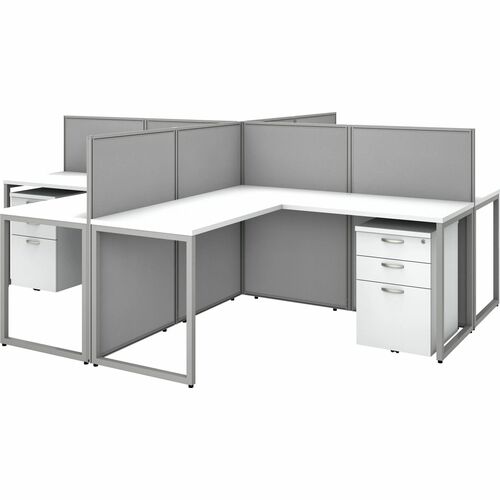 Bush Business Furniture Desks,4-Person,w4 Pedestals/Panels,120"x120"x45",Pure White