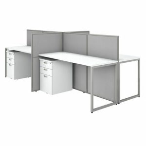 Bush Business Furniture  Desks,w/Pedestals/Panels,4-Person,119"x60"x44-7/8",Pure WE