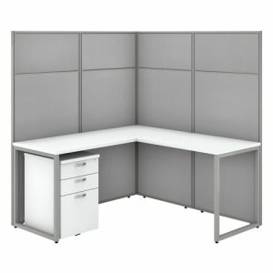 Bush Business Furniture  Workstation,L-Shaped,w/BBF Ped,60"x60"x66.34",Pure White