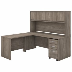 Bush Business Furniture  Desk,w/42"Return/Hutch/BBF Ped,72"x72"x66",Modern Hickory