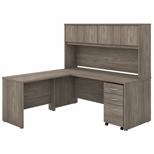 Bush Business Furniture Desk,w/42"Return/Hutch/BBF Ped,72"x72"x66",Modern Hickory