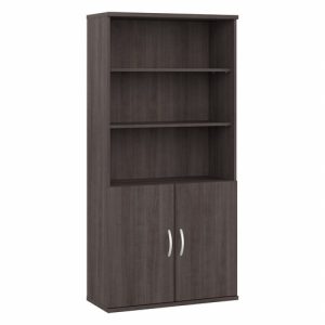 Bush Business Furniture  Bookcase,w/2 Doors,5 Shelves,35.71"x16.18"x72.8",Storm Gray