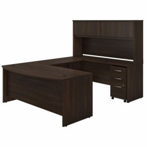 Bush Business Furniture  U-Desk,Bowfront,w/Hutch/BBF Ped,72"x101"x66",Black Walnut