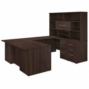 Bush Business Furniture  Desk,Exec,U Station/Storage,71"x100.43"x70",Black Walnut