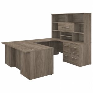 Bush Business Furniture  Desk,Exec,U Station/Storage,71"x100.43"x70",Modern Hickory