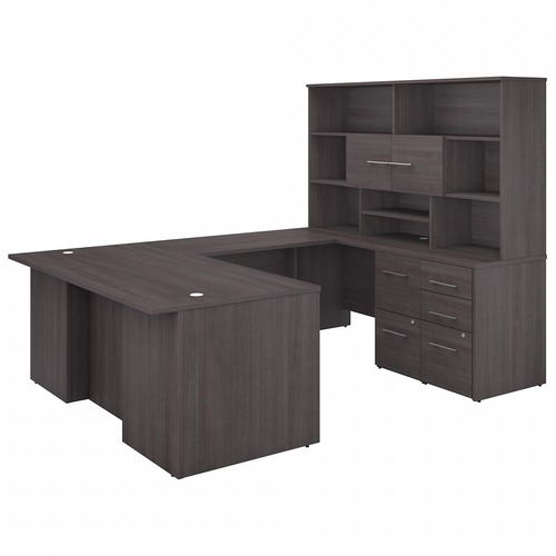 Bush Business Furniture Desk,Exec,U Station/Storage,71"x100.43"x70",Storm Gray