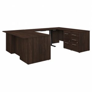 Bush Business Furniture  U Station,w/Hgt-Adj Bridge/Storg,71"x108.38"x29.82",BKWalnut