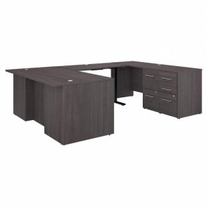 Bush Business Furniture  U Station,w/Hgt-Adj Bridge/Storg,71"x108.38"x29.82",StormGY