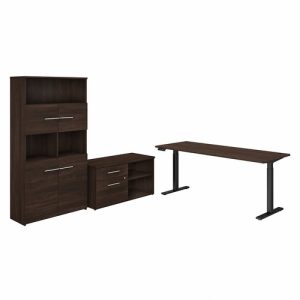 Bush Business Furniture  Deskt,Stand,Hgt-Adj,w/Storage,71"x73.58"x47.69",Black Walnut