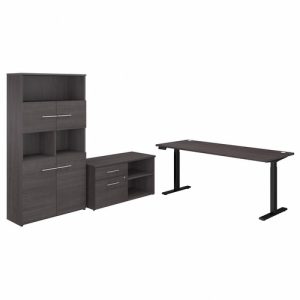 Bush Business Furniture  Deskt,Stand,Hgt-Adj,w/Storage,71"x73.58"x47.69",Storm Gray
