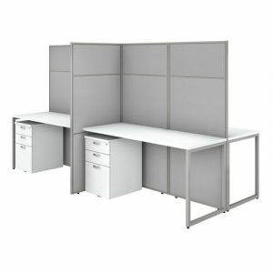Bush Business Furniture  Workstation,4-Person,w/Peds,119.09"x60"x66.34",Pure White