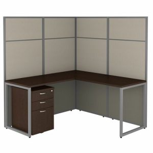 Bush Business Furniture  Workstation,L-Shaped,w/BBF Ped,60"x60"x66.34",Mocha Cherry