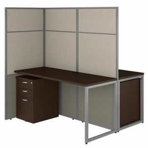Bush Business Furniture  Workstation,2-Person,w/Peds,60"x60"x66.34",Mocha Cherry