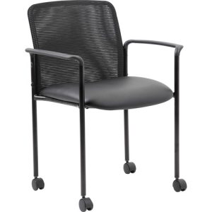 Boss Office Products  Chair,Stacking,w/Casters,Arms,Mesh,24"x23.5"x33",BK