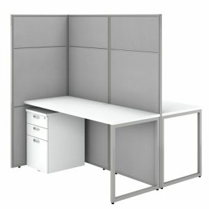 Bush Business Furniture  Workstation,2-Person,w/Peds,60"x60"x66.34",Pure White