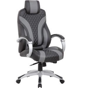 Boss Office Products Chair,HingedArms,TiltControl,Vinyl,27"x28"x48",BK/GY