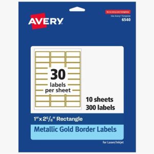 Avery  Labels,Address,w/Gold Borders,2-5/8"x1",300/PK,Matte WE