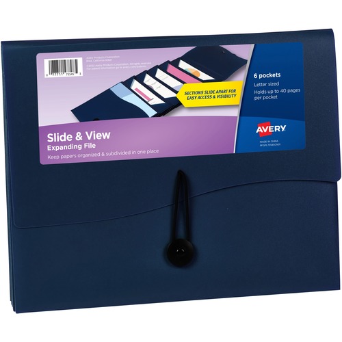Avery File Folder,6-Pocket,Slide&View,Expanding,Letter-size,Navy
