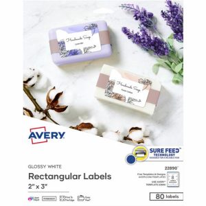 Avery  Labels,Rectangular,Glossy,Easy Peel,Sure Feed,3"x2",80/PK,WE