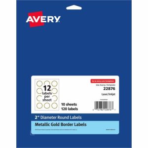 Avery  Labels,Round,w/Gold Border,2"Diameter,120/PK,Matte WE