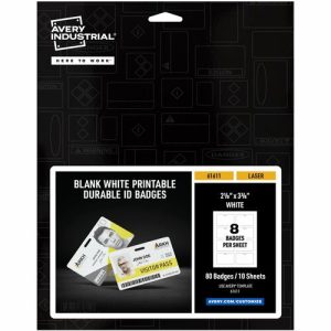 Avery  ID Badge,w/Clip Hole,Poly,Wide,11 mil,3.375"x2.125",80/PK,WE