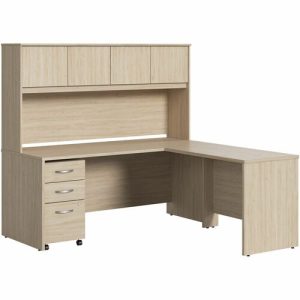 Bush Business Furniture  Desk,w/42"Return/Hutch/BBF Ped,72"x72"x66",Natural Elm