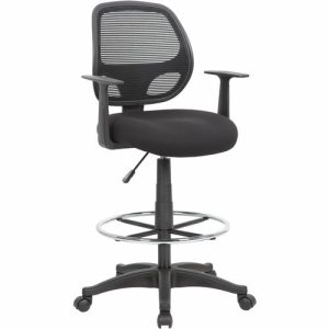 Boss Office Products  Stool,Mesh Back,Foam Seat,Height-Adjustable,Fixed Arms,BK