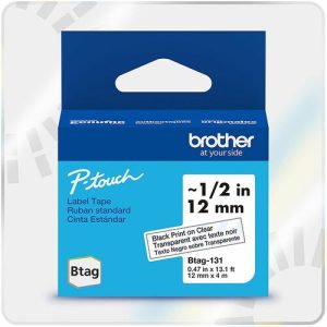 Brother  Label Tape,Btag,0.47"x13.1',BlackonClear