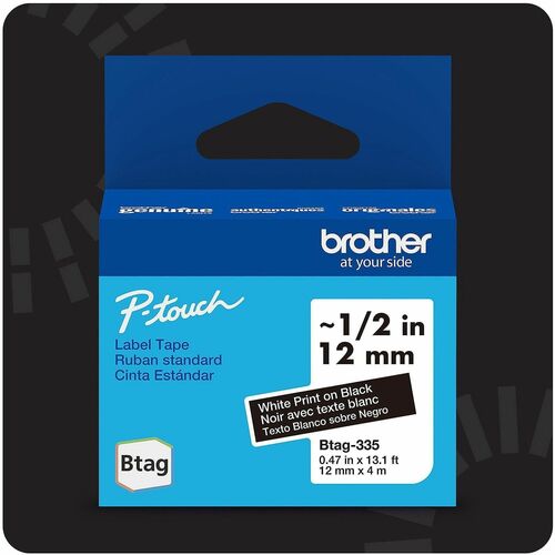 Brother Label Tape,Btag,0.47"x13.1',WhiteonBlack