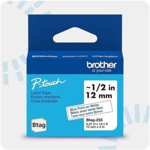 Brother  Label Tape,Btag,0.47"x13.1',BlueonWhite