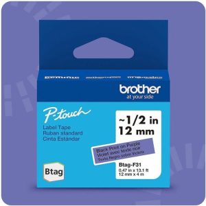 Brother  Label Tape,Btag,0.47"x13.1',BlackonPurple