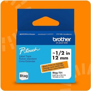 Brother  Label Tape,Btag,0.47"x13.1',BlackonOrange