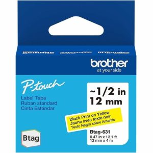 Brother  Label Tape,Btag,0.47"x13.1',BlackonYellow