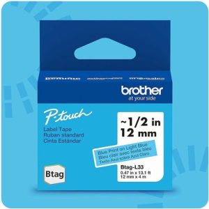 Brother  Label Tape,Btag,0.47"x13.1',BlueonLight Blue